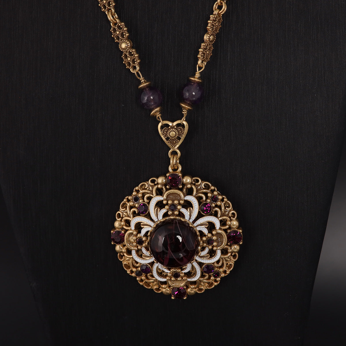 Vintage Glass Statement Artisan Necklace Handcrafted Design