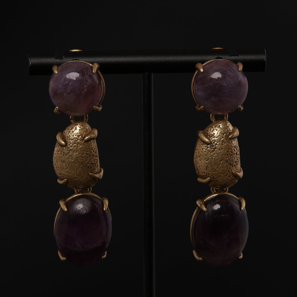 Vintage Natural Stone Heart Timeless Earrings Handcrafted Design