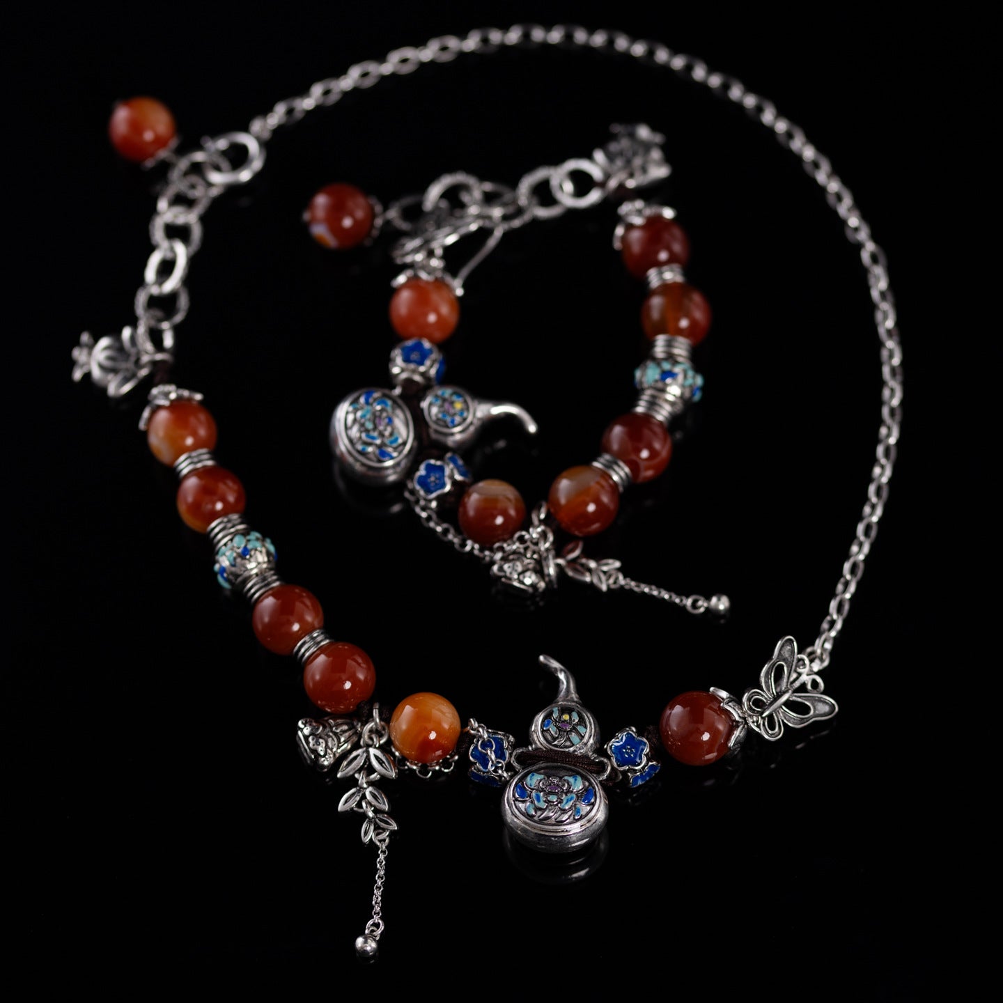 Vintage Artisan Agate & Enamel Star Handcrafted Jewelry Set