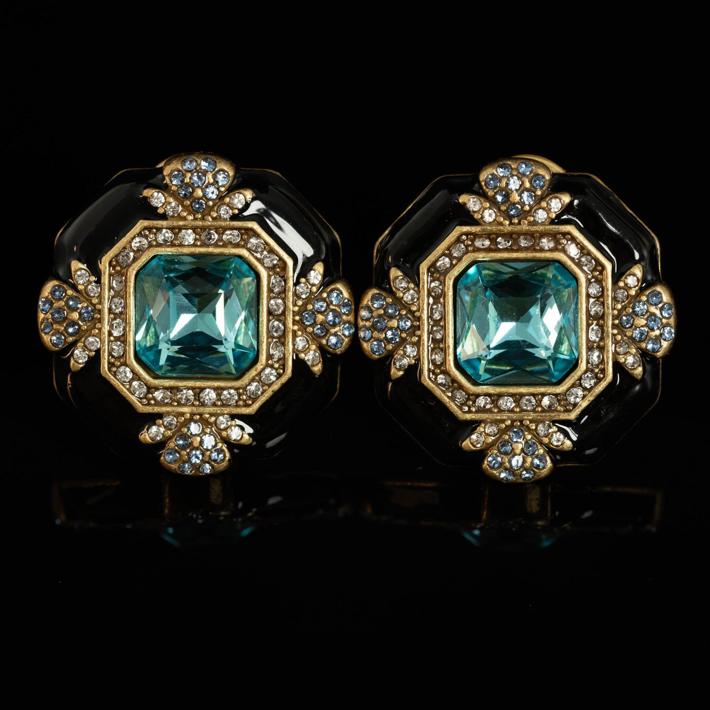 Vintage Enamel Refined Stone Inlay Earrings Handcrafted Design