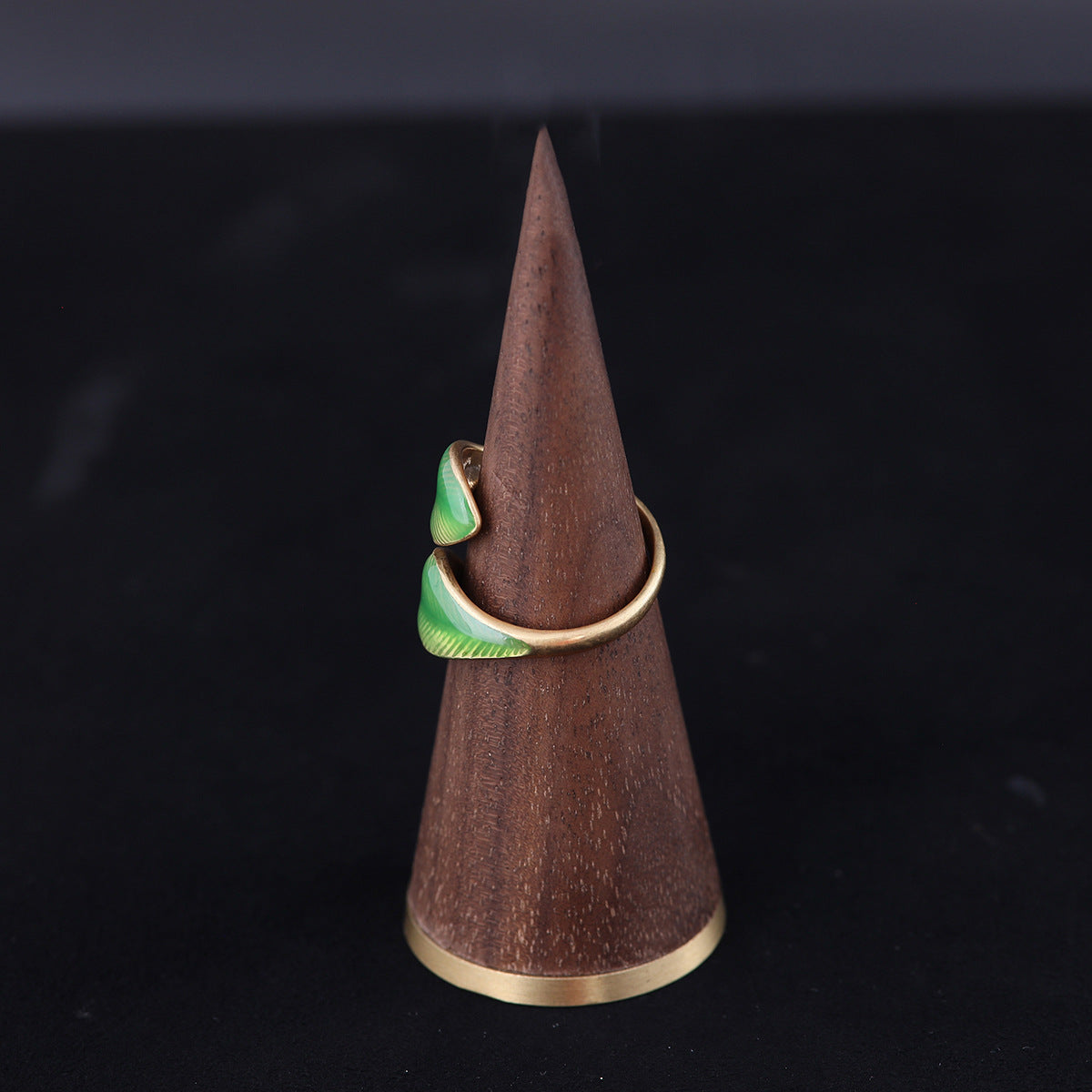 Vintage Enamel Leaf Classic Open Ring Handcrafted Design