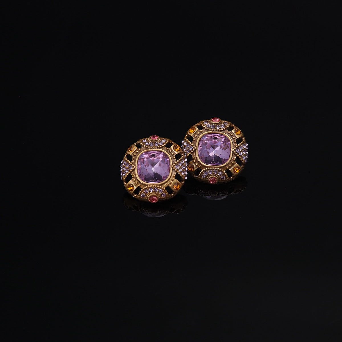 Vintage Elegant Stone Inlay Earrings Handcrafted Design