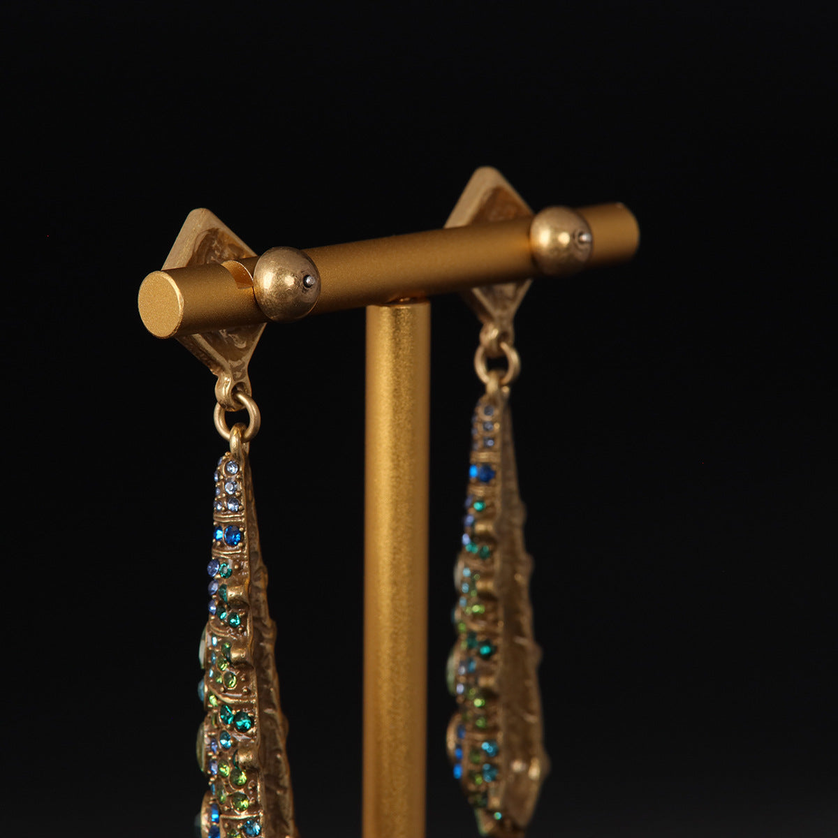 Vintage Artisan Stone Inlay Earrings Handcrafted Design