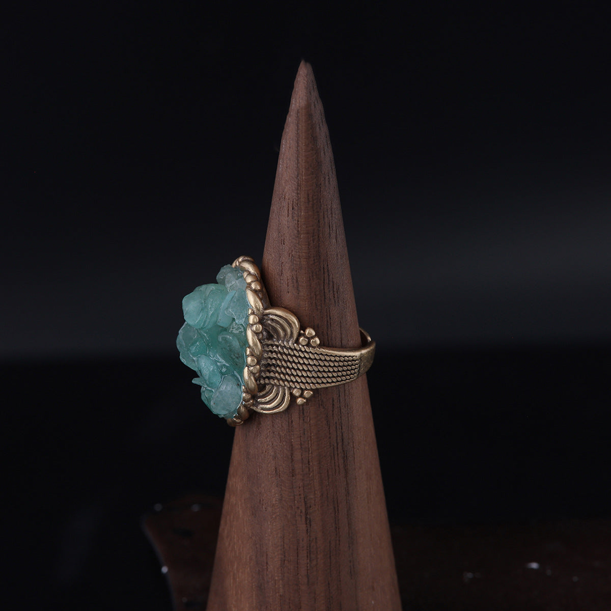 Vintage Natural Stone Geometric Statement Open Ring Timeless Style