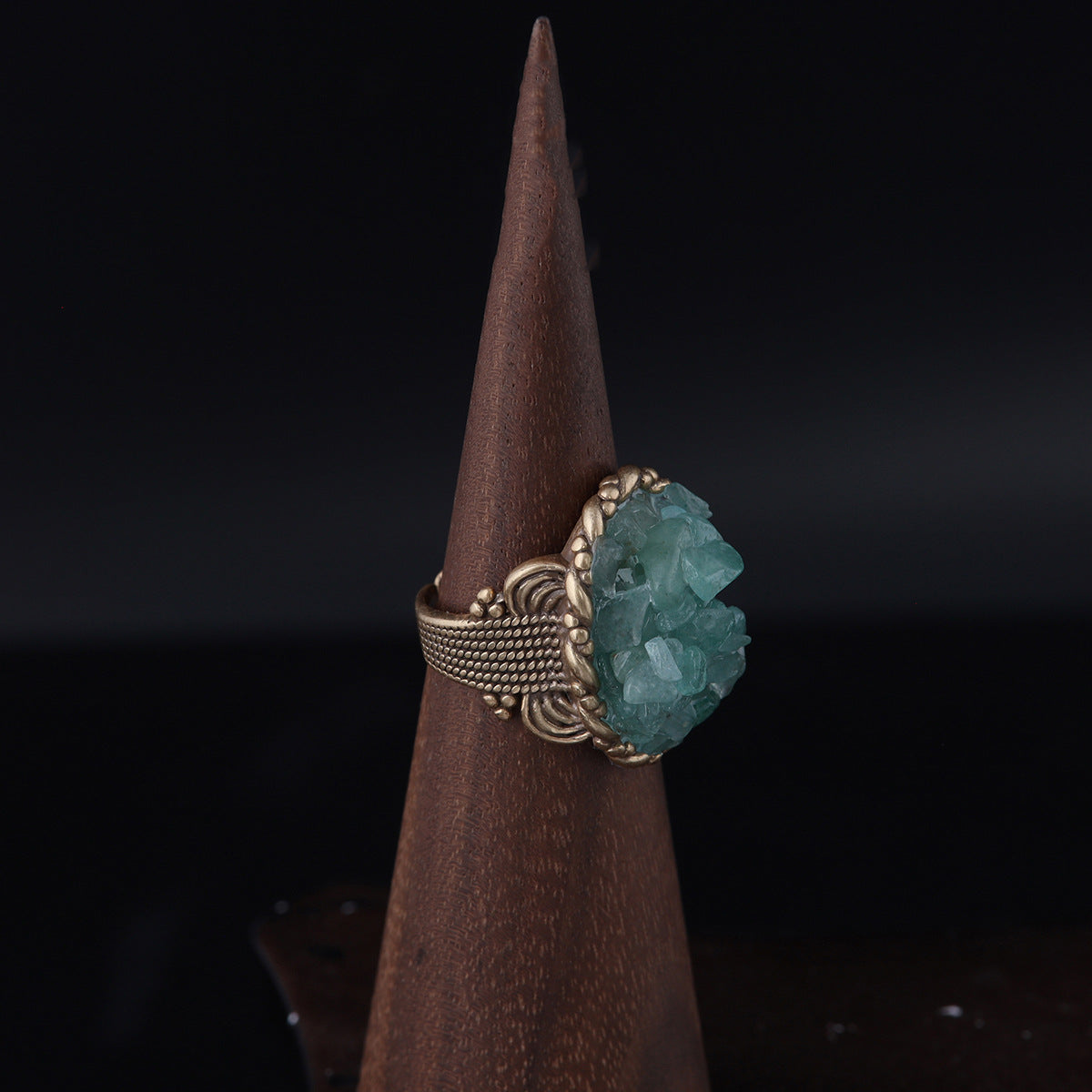 Vintage Natural Stone Geometric Statement Open Ring Timeless Style
