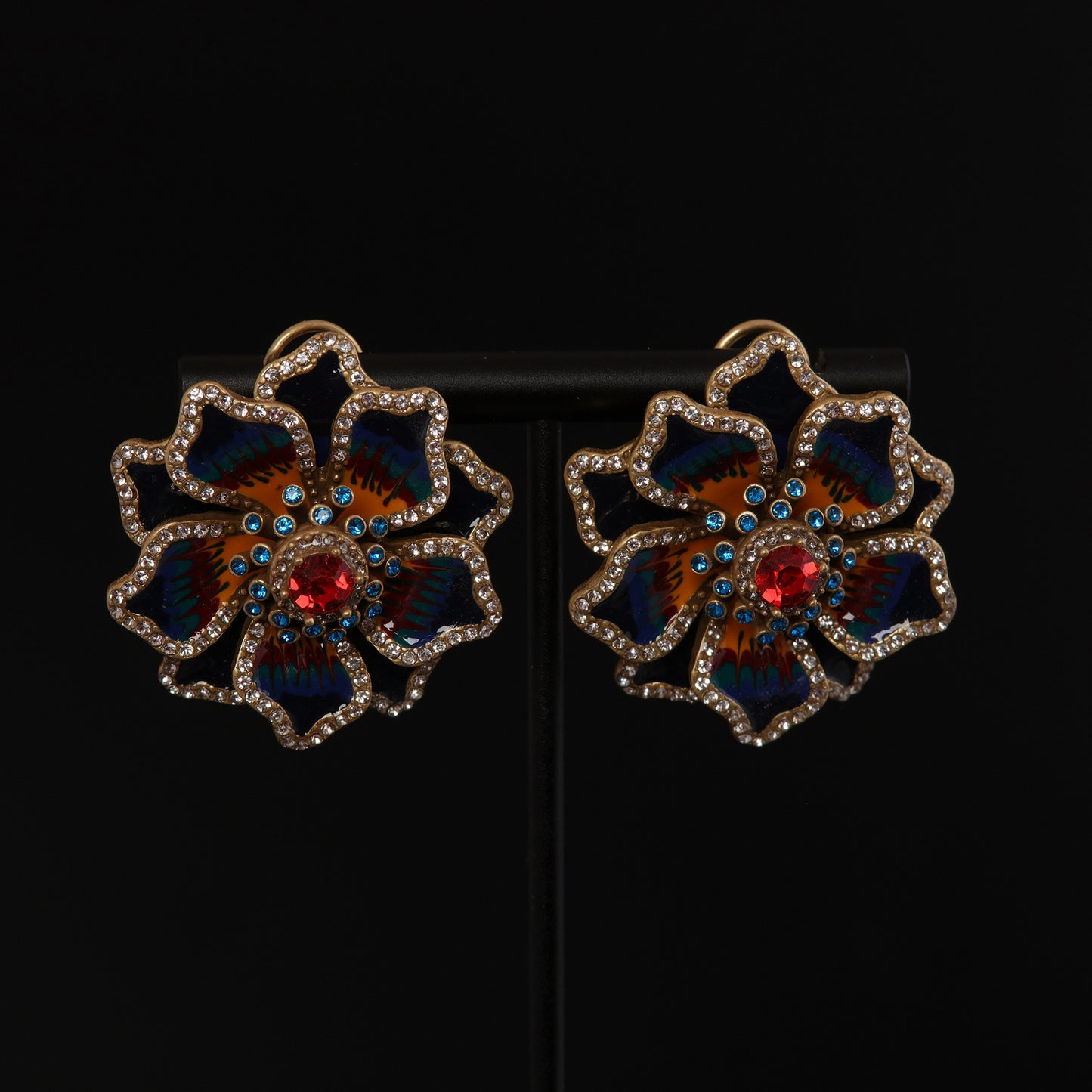 Vintage Enamel Floral Artisan Polished Earrings for Ladies