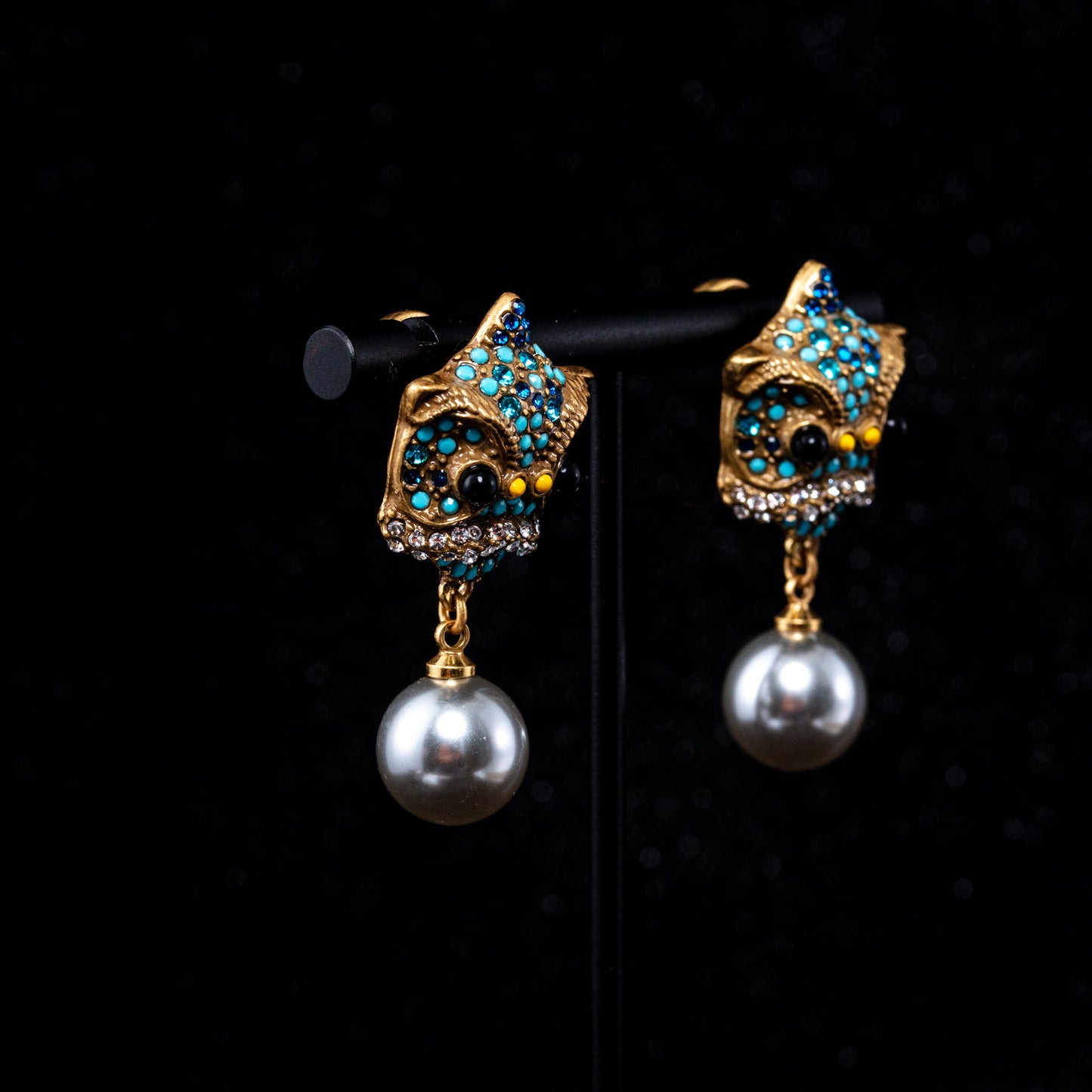 Vintage Pearl Artisan Stone Inlay Earrings Handcrafted Design