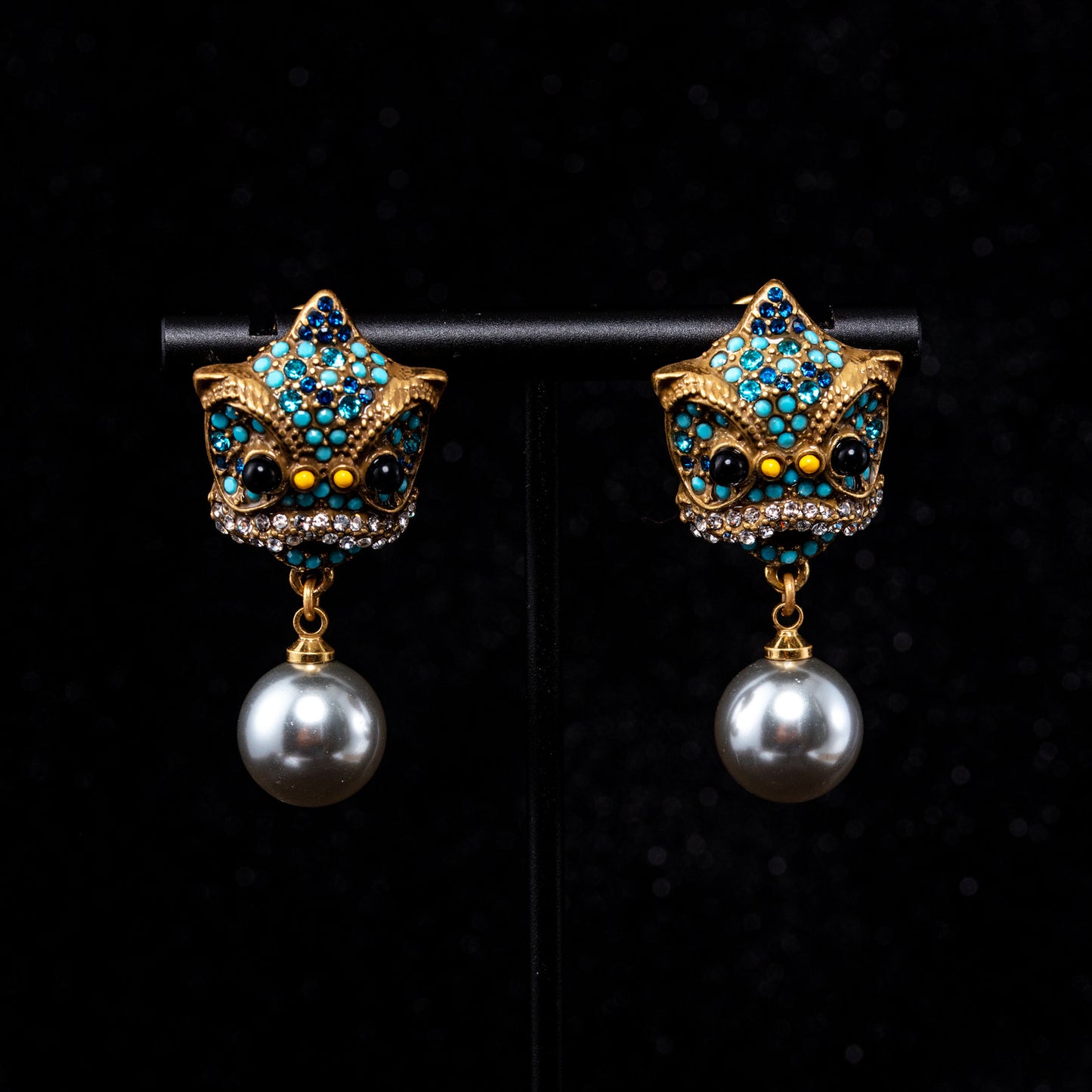 Vintage Pearl Artisan Stone Inlay Earrings Handcrafted Design