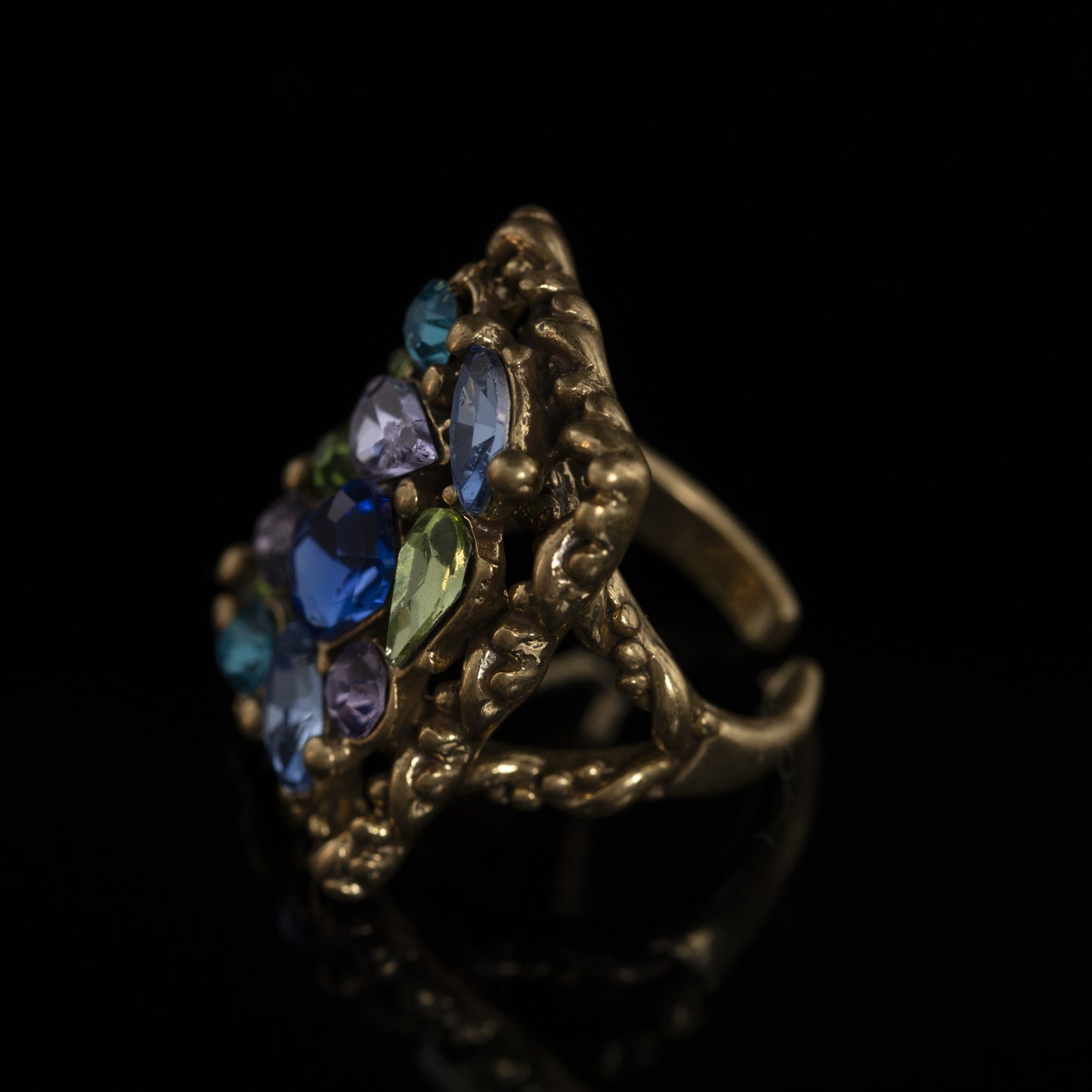 Vintage Natural Stone Geometric Refined Handcrafted Open Ring Gift Jewelry