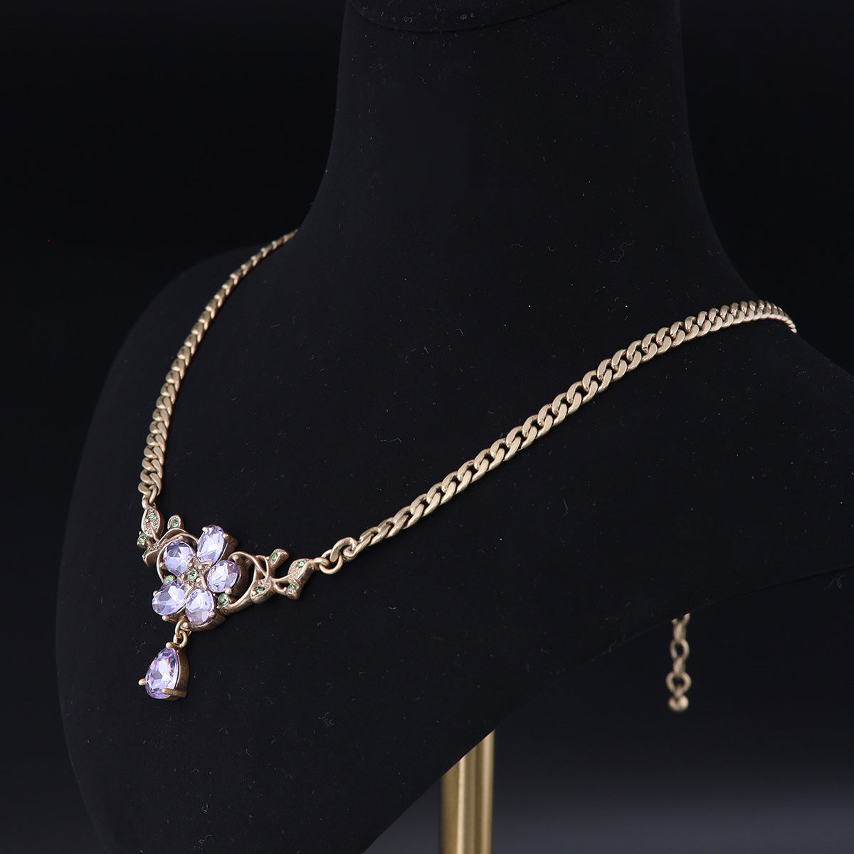 Vintage Cubic Zirconia Floral Statement Necklace Gift Jewelry