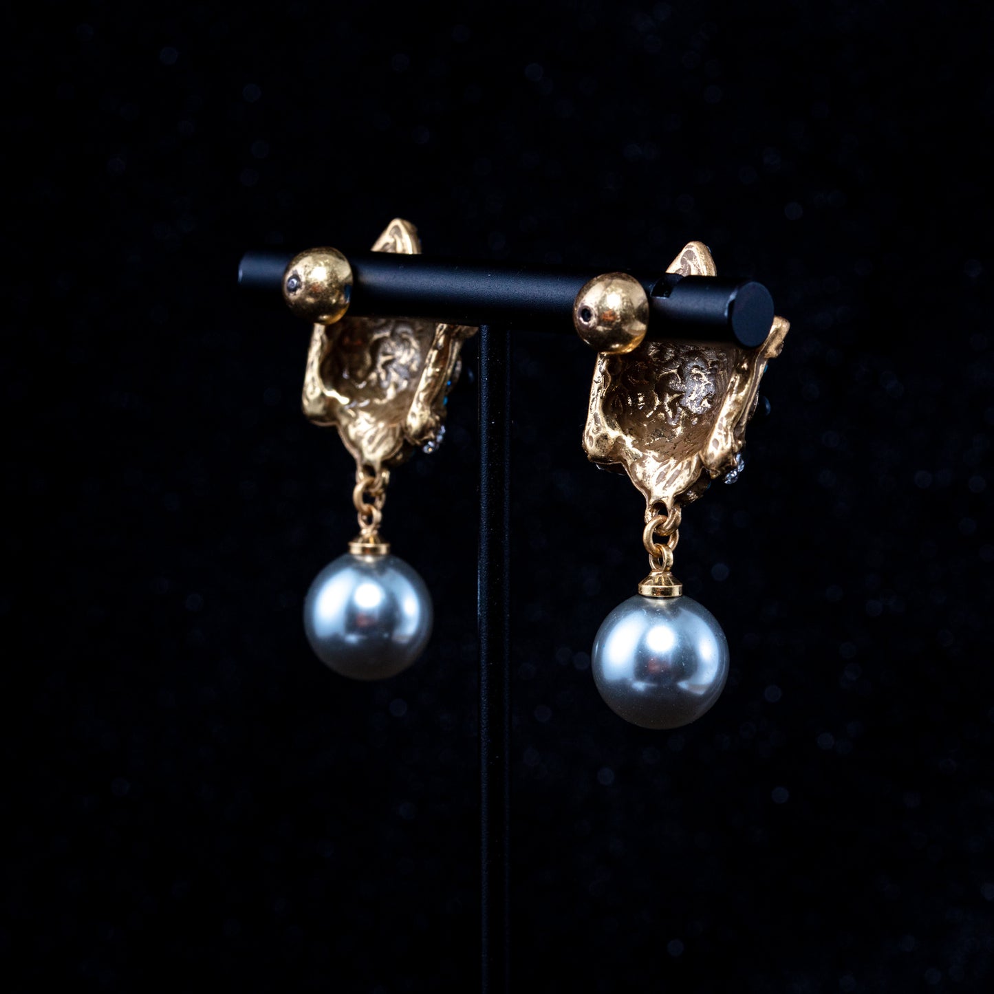Vintage Pearl Artisan Stone Inlay Earrings Handcrafted Design