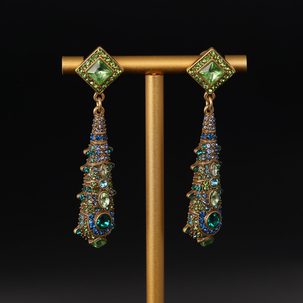 Vintage Artisan Stone Inlay Earrings Handcrafted Design