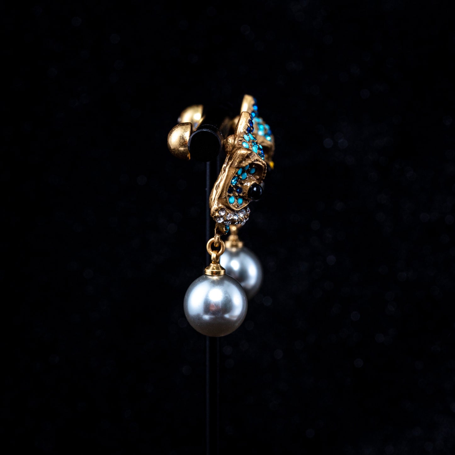 Vintage Pearl Artisan Stone Inlay Earrings Handcrafted Design
