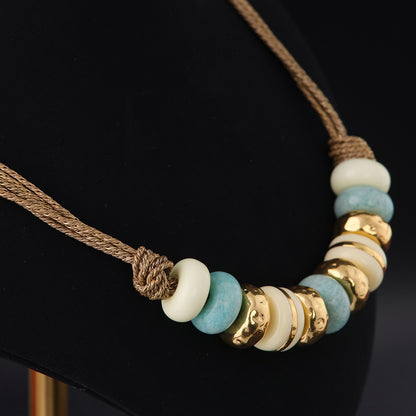 Vintage Natural Stone Geometric Artisan Braided Necklace for Women