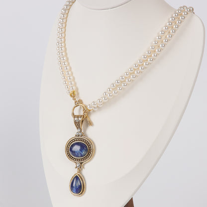 Vintage Pearl Chic Stone Inlay Necklace Handcrafted Design