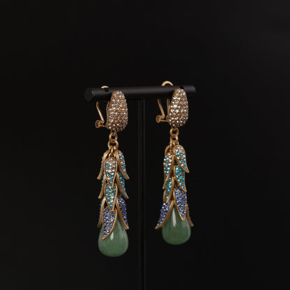 Vintage Natural Stone Leaf Luxury Handcrafted Earrings for Women