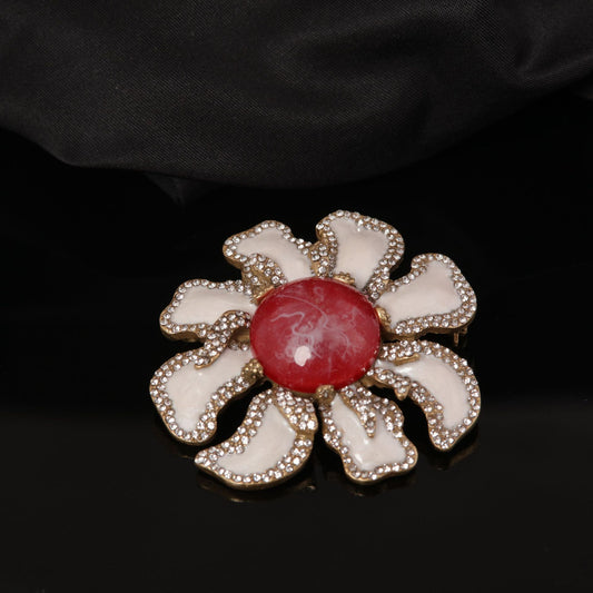 Vintage Agate Floral Artisan Stone Inlay Brooches Handcrafted Design