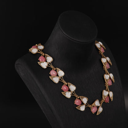 Vintage Enamel Leaf Chic Necklace Handcrafted Design