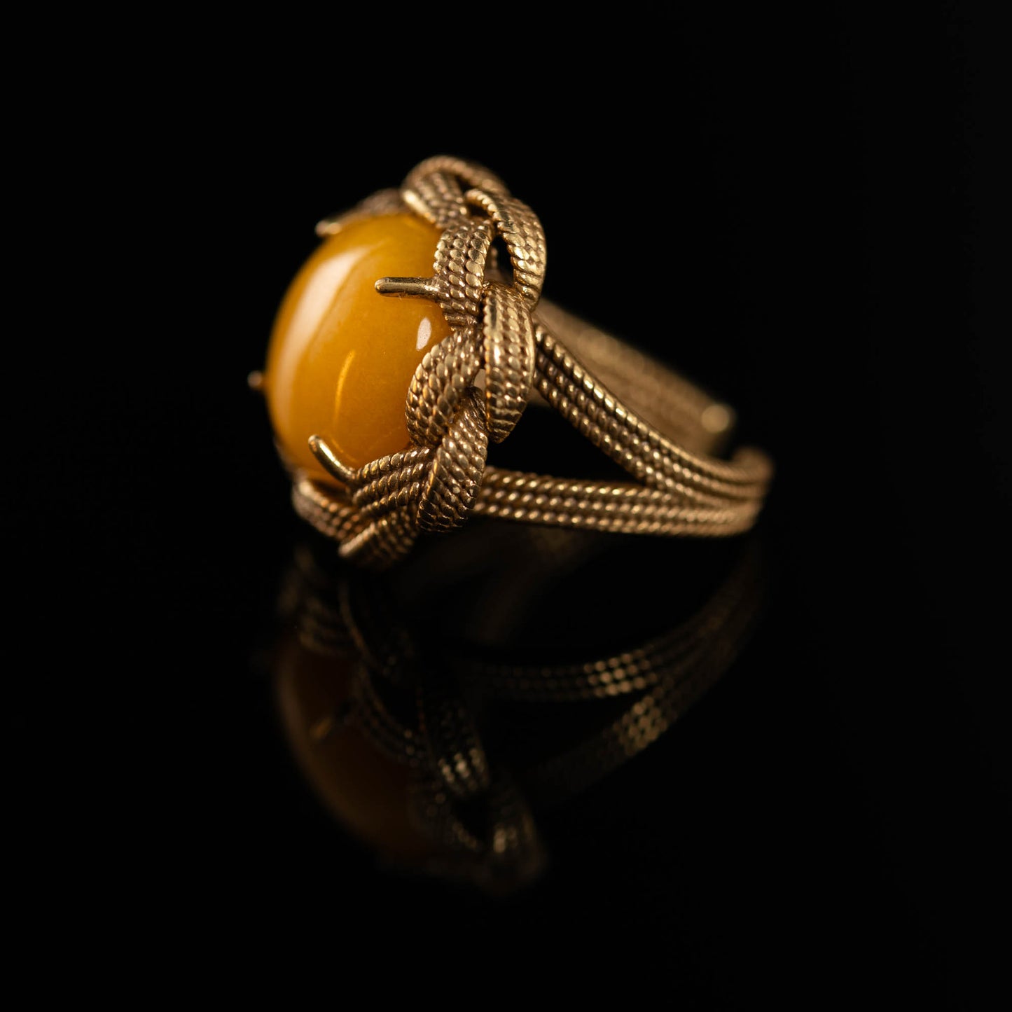 Vintage Natural Stone Geometric Refined Open Ring Handcrafted Design