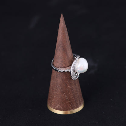 Vintage Pearl Geometric Luxury Handcrafted Open Ring
