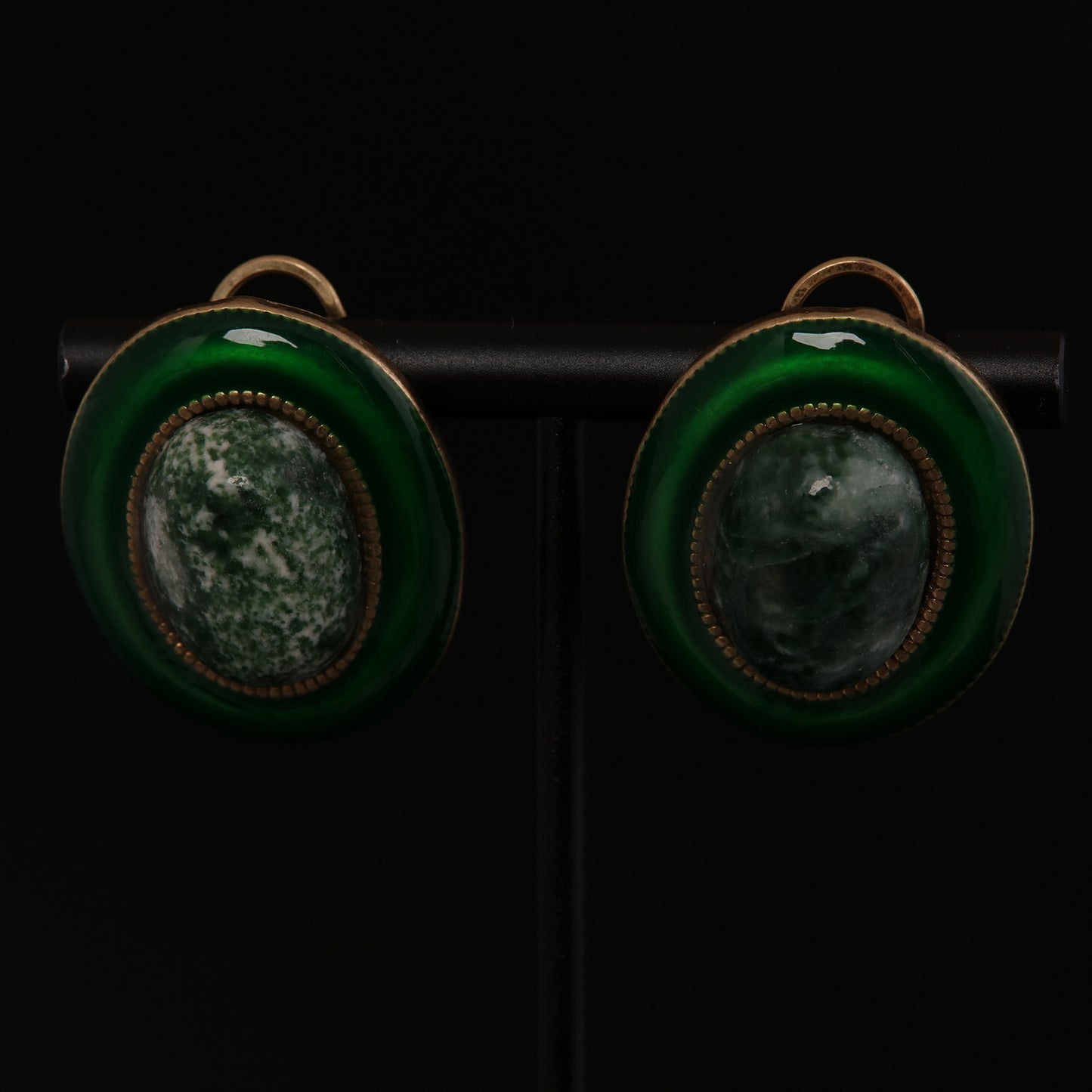 Vintage Enamel Artisan Stone Inlay Earrings for Ladies