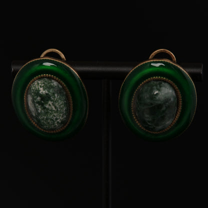 Vintage Enamel Artisan Stone Inlay Earrings for Ladies