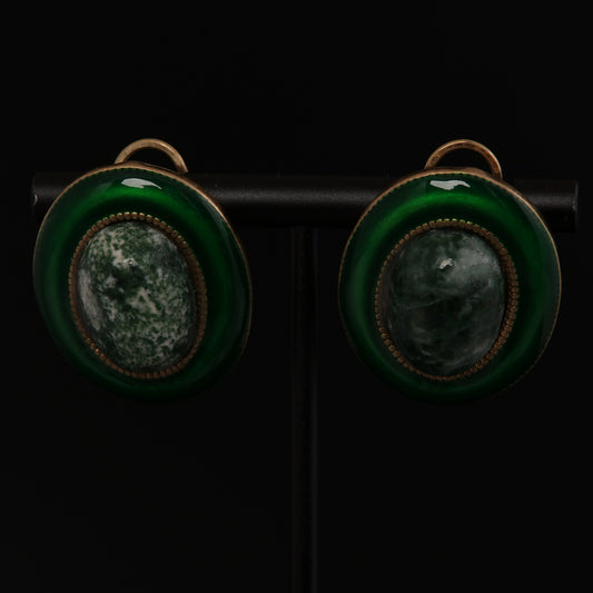 Vintage Enamel Artisan Stone Inlay Earrings for Ladies