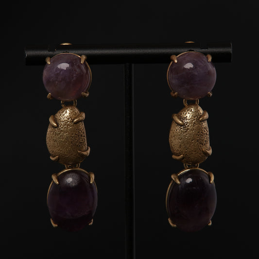 Vintage Natural Stone Heart Timeless Earrings Handcrafted Design