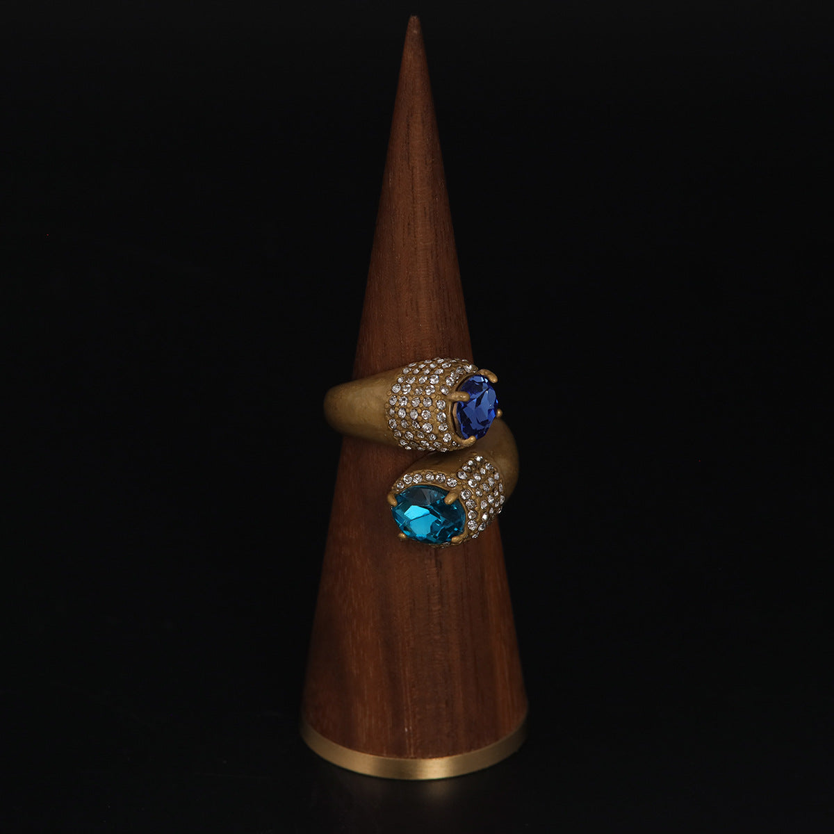 Vintage Geometric Refined Stone Inlay Open Ring Gift Jewelry