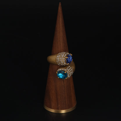 Vintage Geometric Refined Stone Inlay Open Ring Gift Jewelry