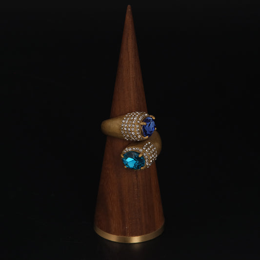 Vintage Geometric Refined Stone Inlay Open Ring Gift Jewelry