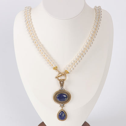 Vintage Pearl Chic Stone Inlay Necklace Handcrafted Design