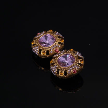 Vintage Elegant Stone Inlay Earrings Handcrafted Design