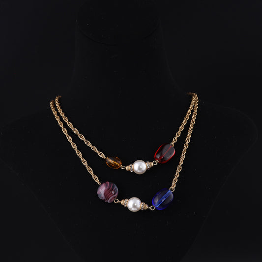 Vintage Glass Geometric Chic Necklace for Ladies