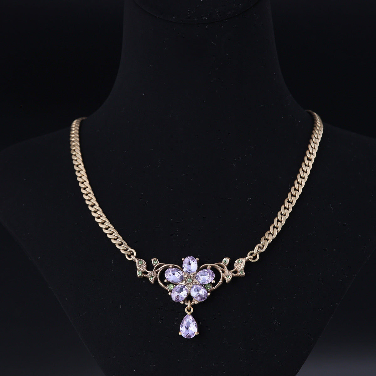 Vintage Cubic Zirconia Floral Statement Necklace Gift Jewelry