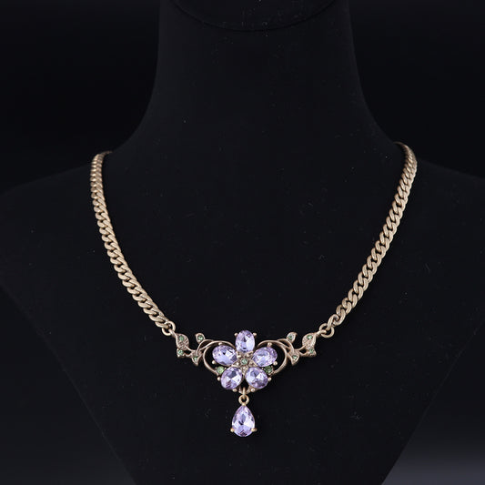 Vintage Cubic Zirconia Floral Statement Necklace Gift Jewelry