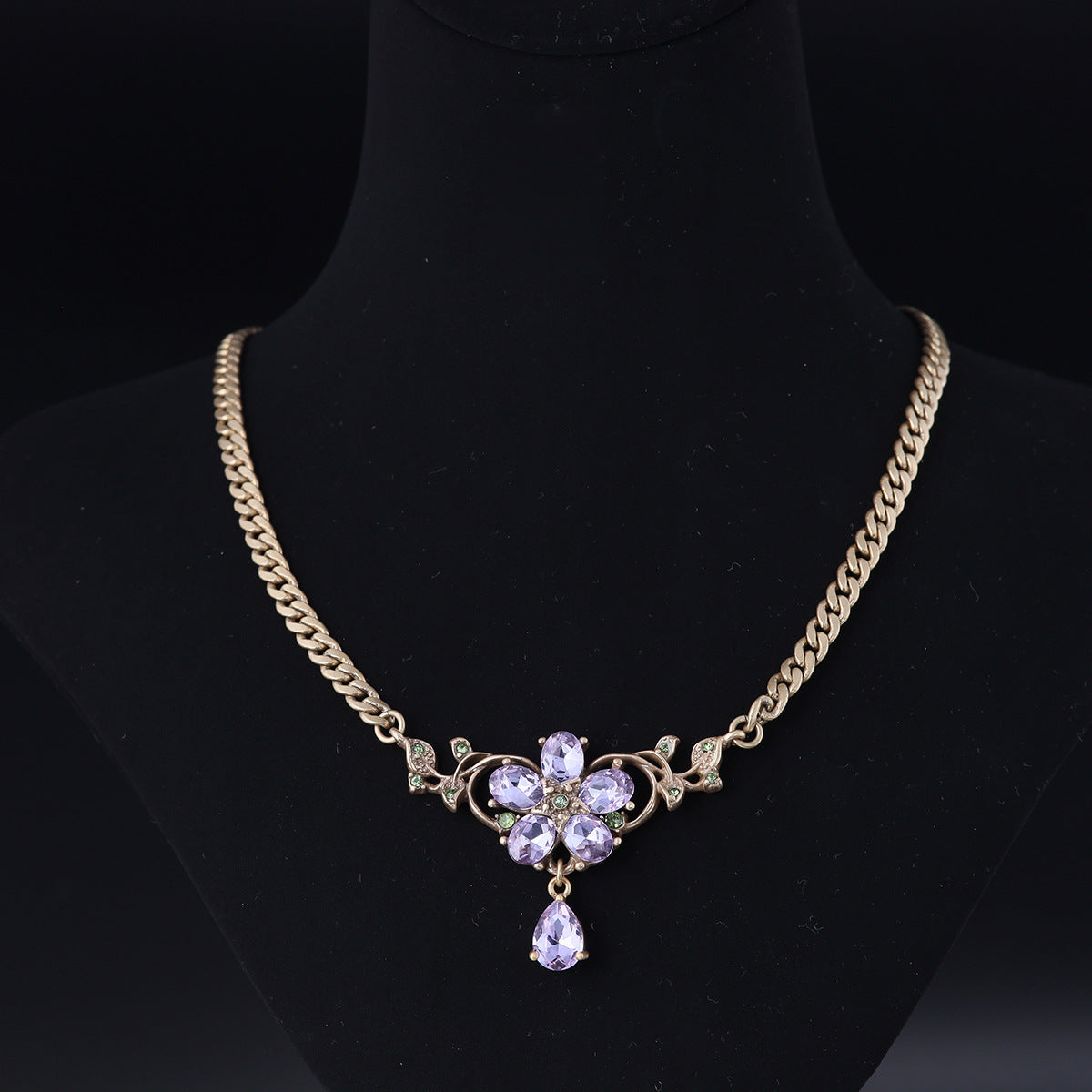 Vintage Cubic Zirconia Floral Statement Necklace Gift Jewelry