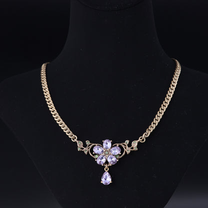 Vintage Cubic Zirconia Floral Statement Necklace Gift Jewelry
