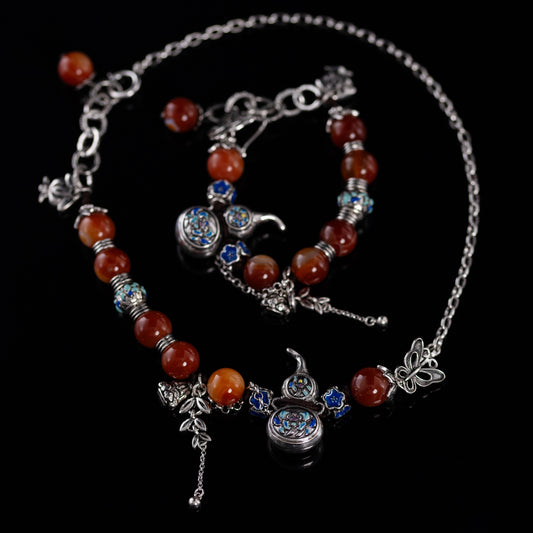 Vintage Artisan Agate & Enamel Star Handcrafted Jewelry Set