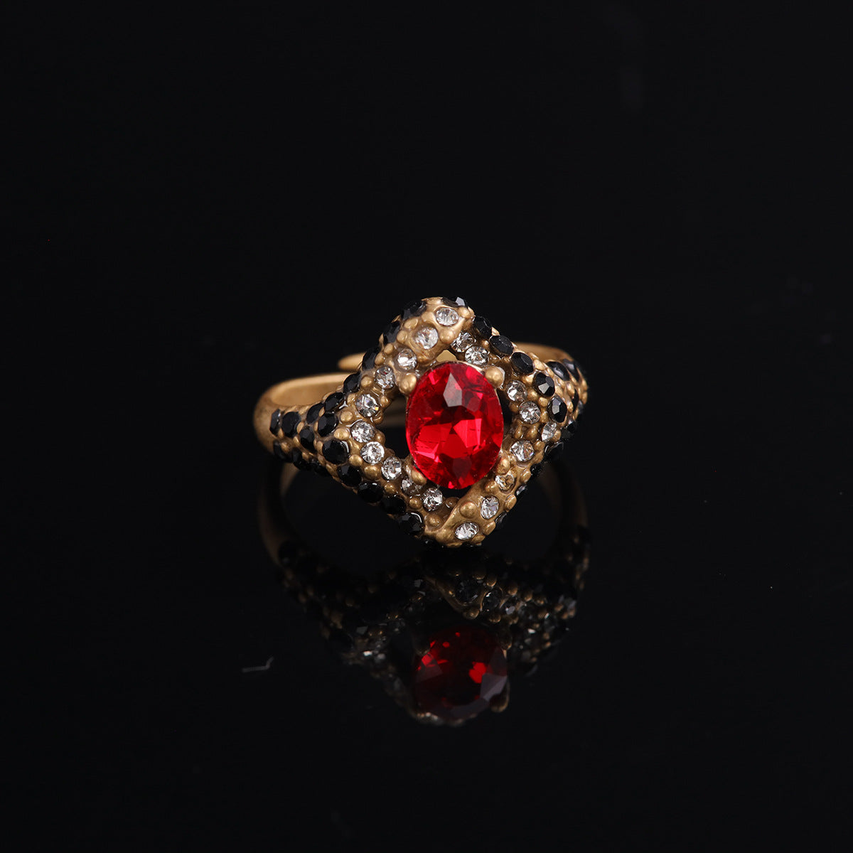 Vintage Crystal Geometric Refined Open Ring Handcrafted Design