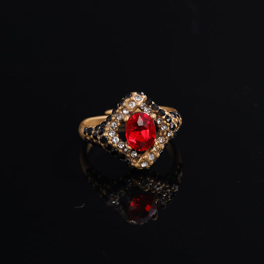 Vintage Crystal Geometric Refined Open Ring Handcrafted Design