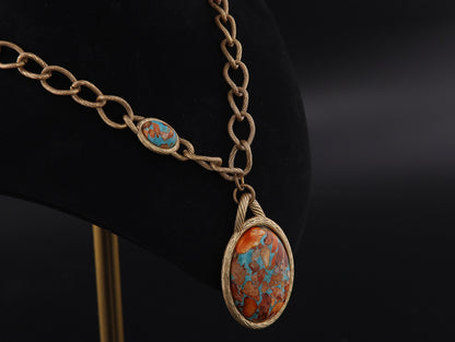 Vintage Natural Stone Geometric Artisan Rope Chain Necklace for Women