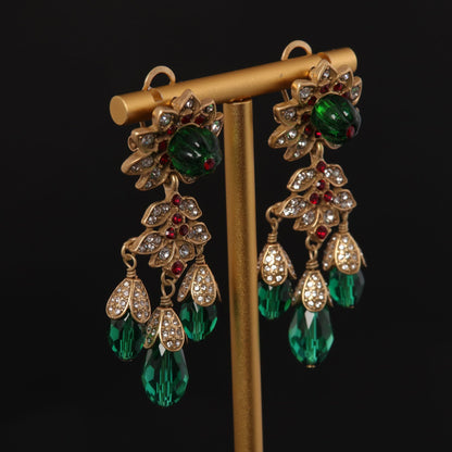 Vintage Crystal Floral Artisan Earrings for Women