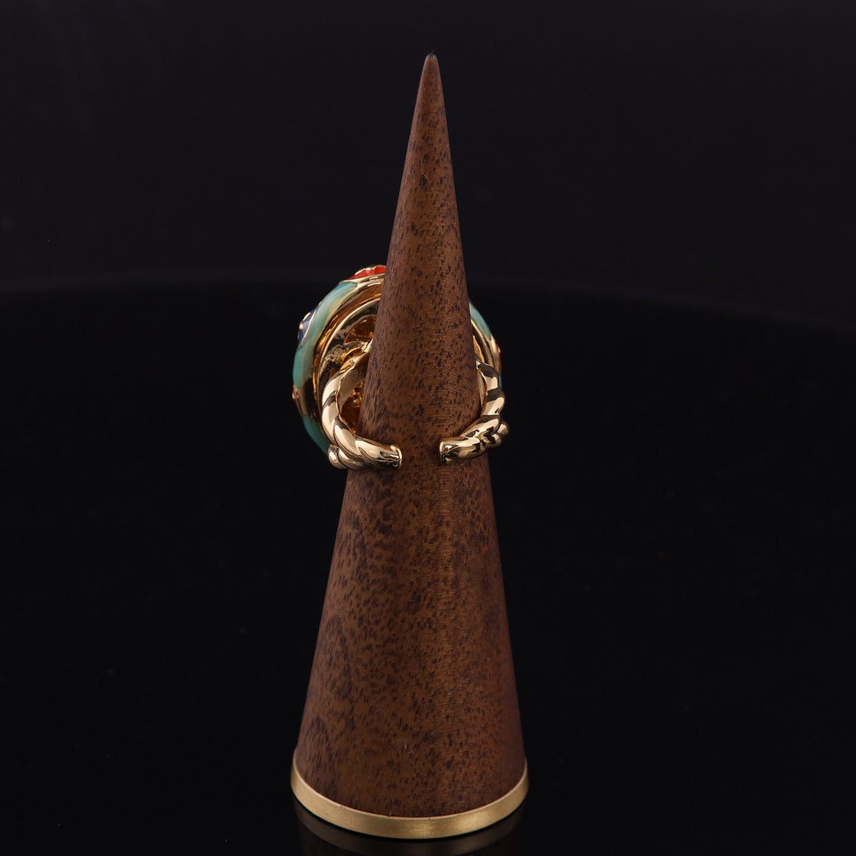 Vintage Enamel Floral Elegant Open Ring Handcrafted Design