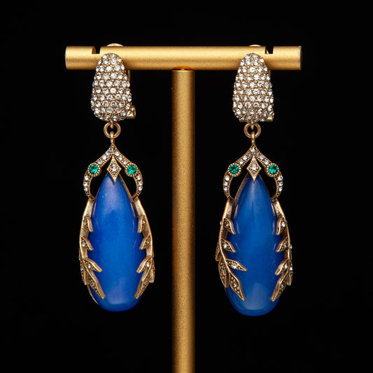 Vintage Natural Stone Statement Earrings Handcrafted Design