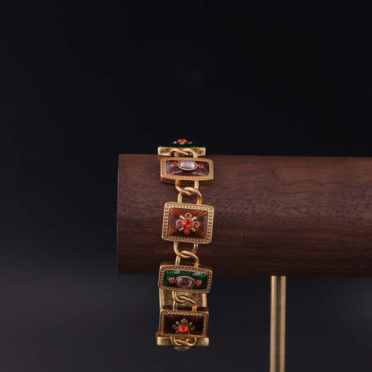 Vintage Enamel Floral Artisan Polished Bracelet for Women