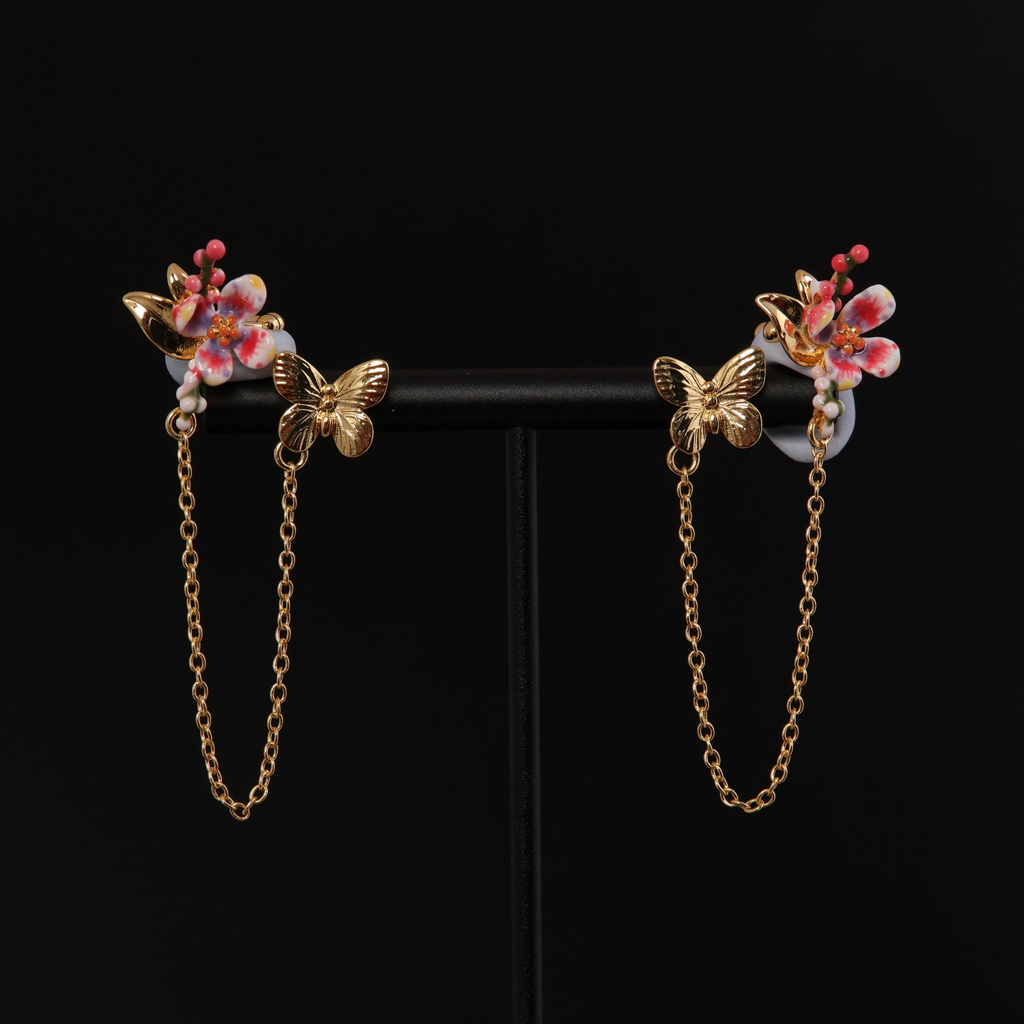 Vintage Enamel Floral Artisan Earrings for Ladies
