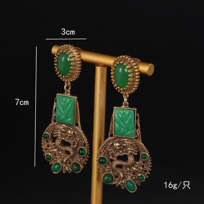 Vintage Agate Statement Stone Inlay Earrings for Women