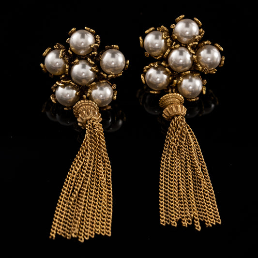 Vintage Pearl Leaf Chic Earrings Gift Jewelry