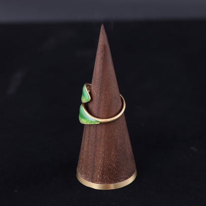 Vintage Enamel Leaf Classic Open Ring Handcrafted Design